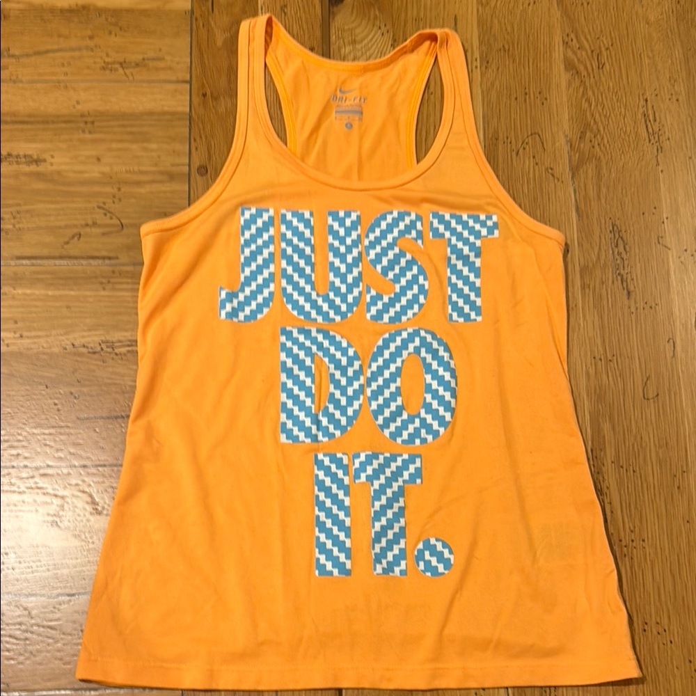 Nike Orange and Blue Graphic Dri Fit Tank Top